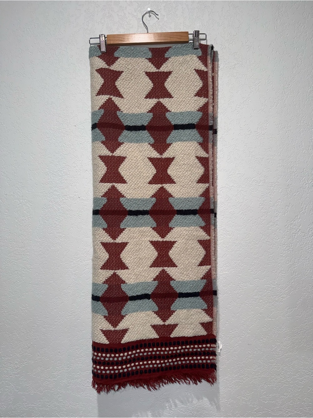 Madewell Rust, Cream & Light Blue Geometric Fringe Scarf